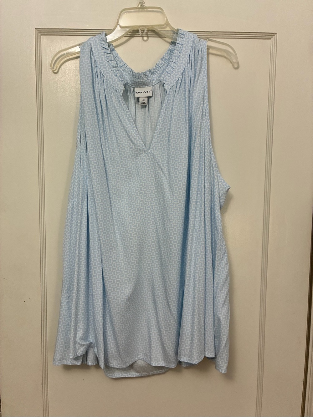 Ava & Viv Pale Blue Sleeveless V-Neck Ruffle Tank